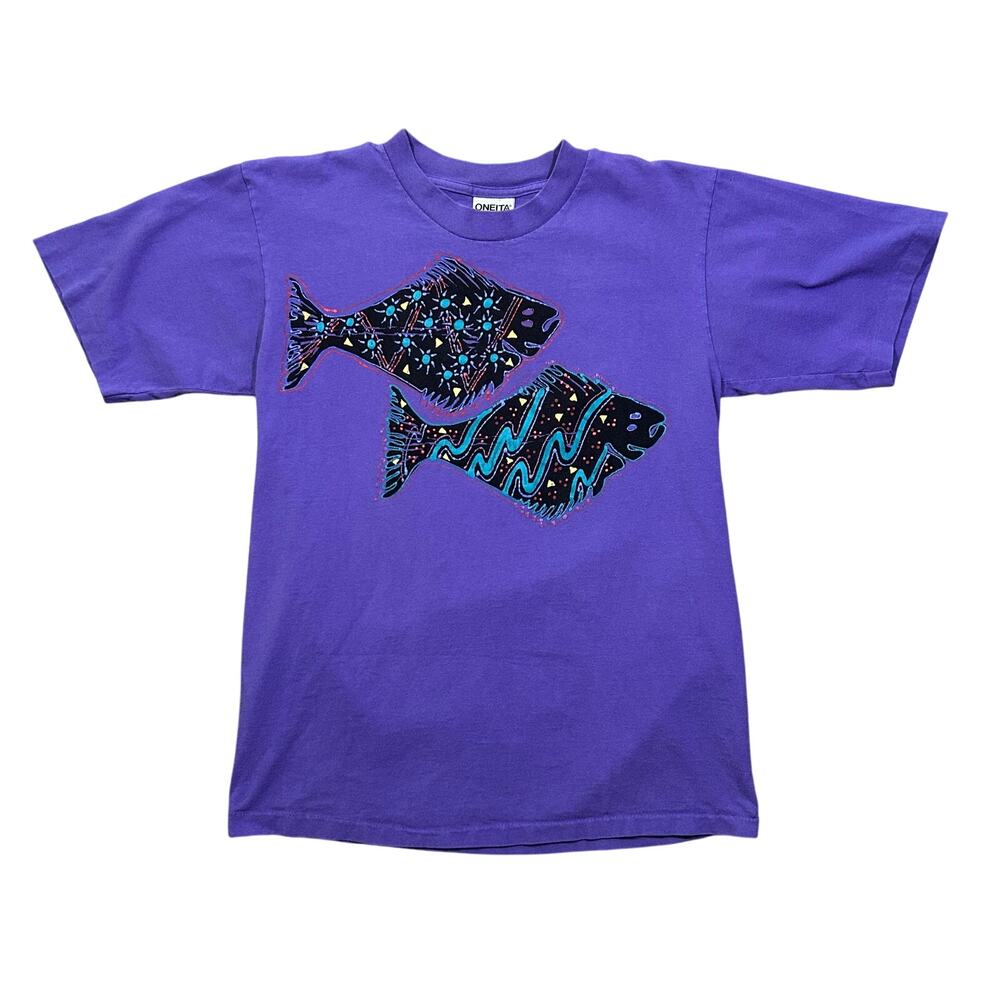Vintage 90s Abstract Fish Art T-Shirt Mens Large Graphic T-Single Stitch USA - Picture 2 of 4